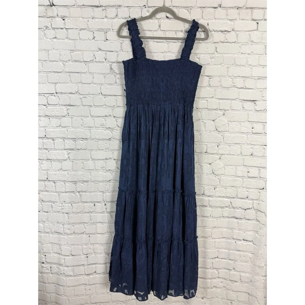 Lilly Pulitzer Hadley Smocked Maxi Dress in Navy Blue Crepe Swirl - Picture 10 of 13